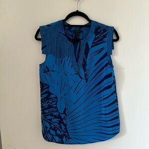 J.Crew Women Palm Frond CA56445 Blue Black Sleeveless Silk Blouse Top Size 4